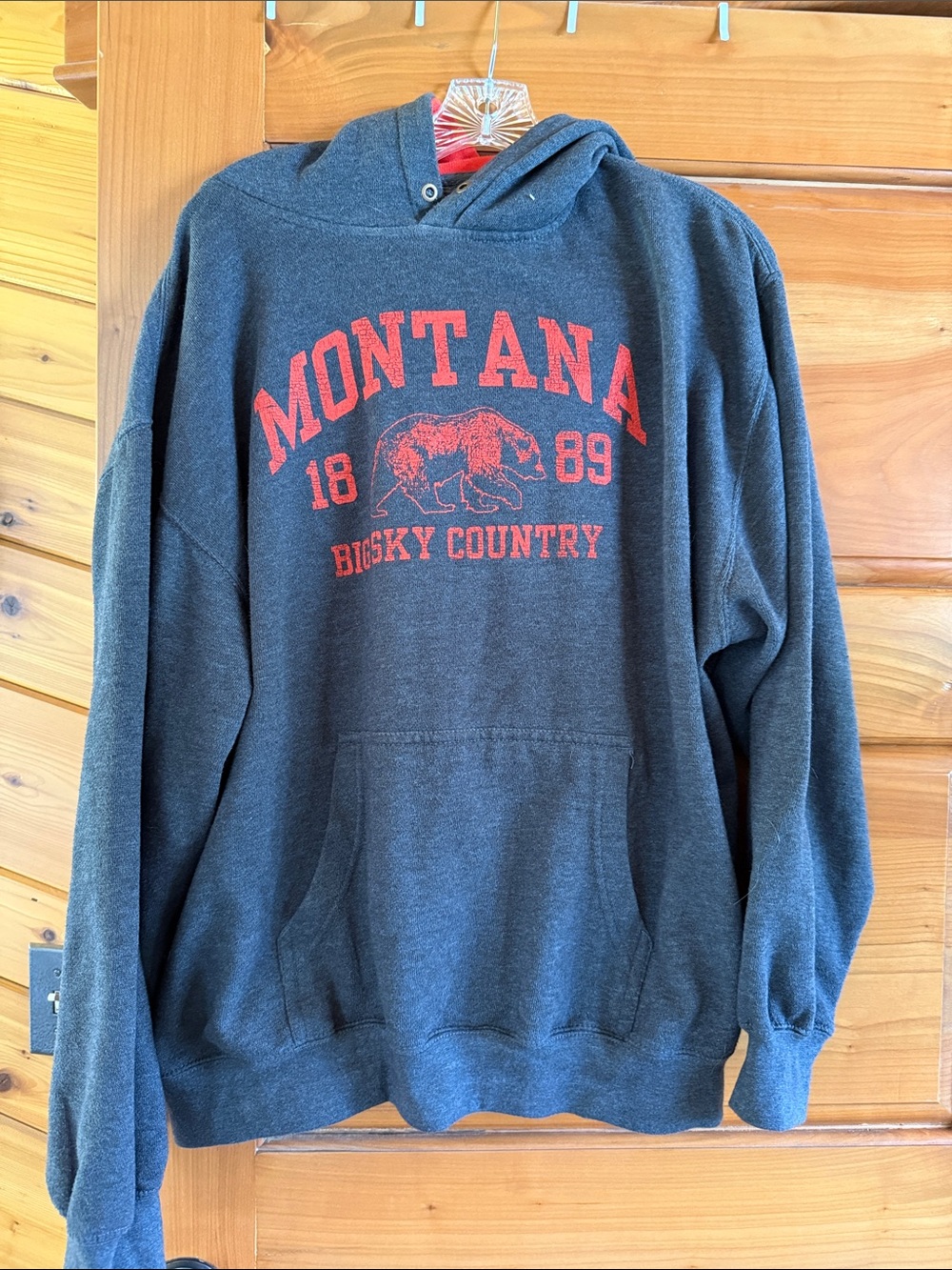 Montana Graphic Hoodie Sweatshirt - Dark Gray with Red Print